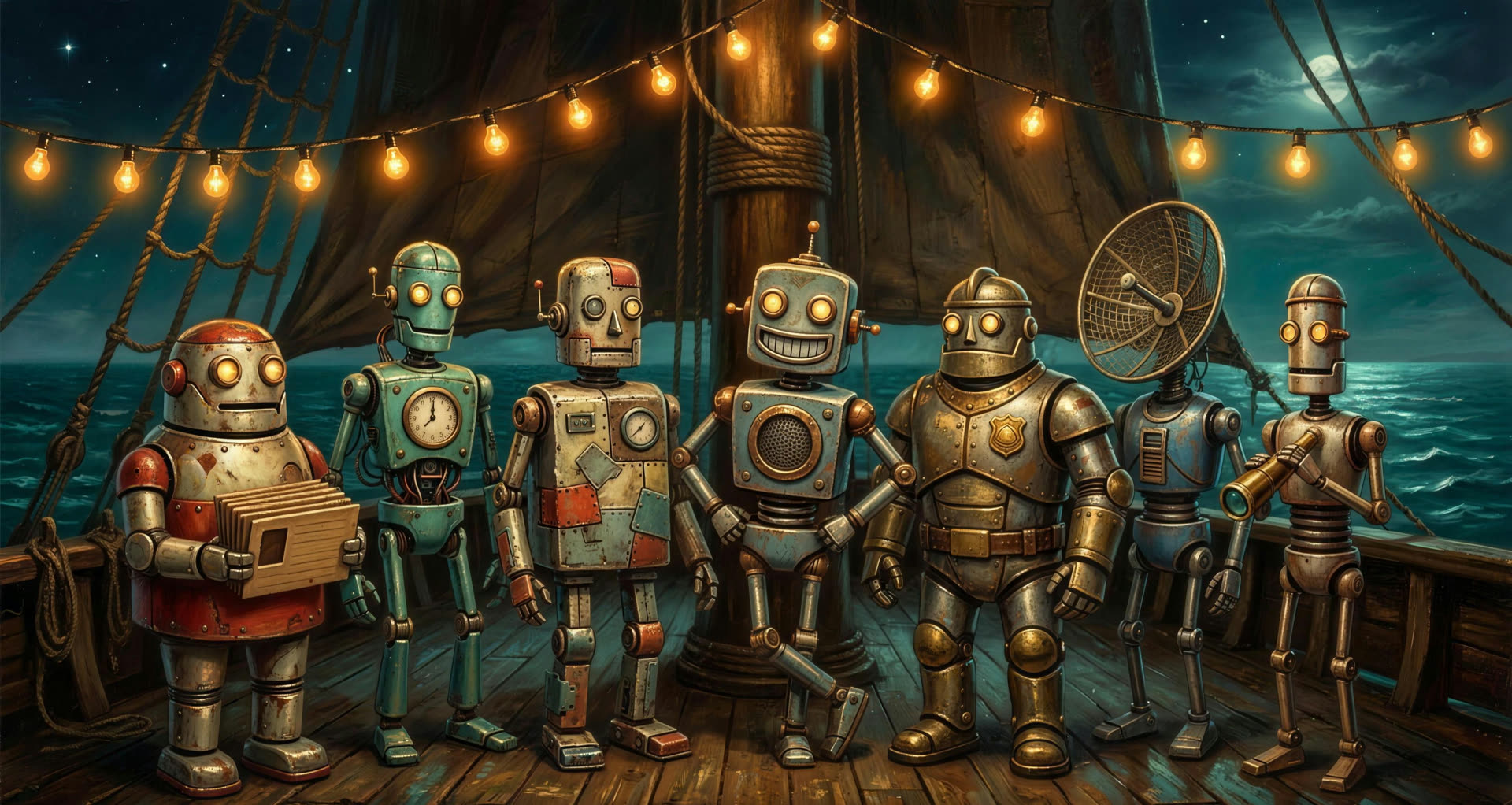 The crew of wooden robots