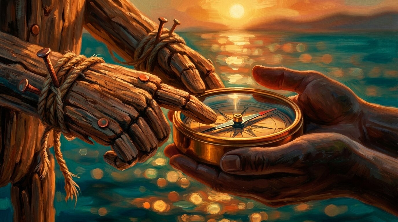 A compass held in two hands — the painted world of XAI Therapy